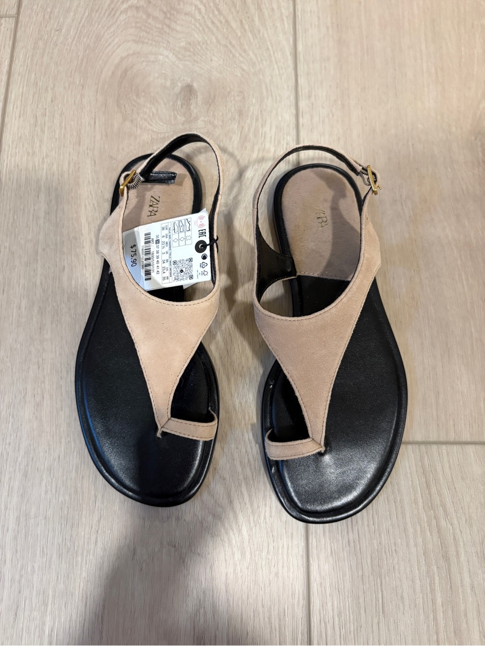 ZARA SUEDE TOE SANDALS Beige Suede Thong Sandals 1600/510/131